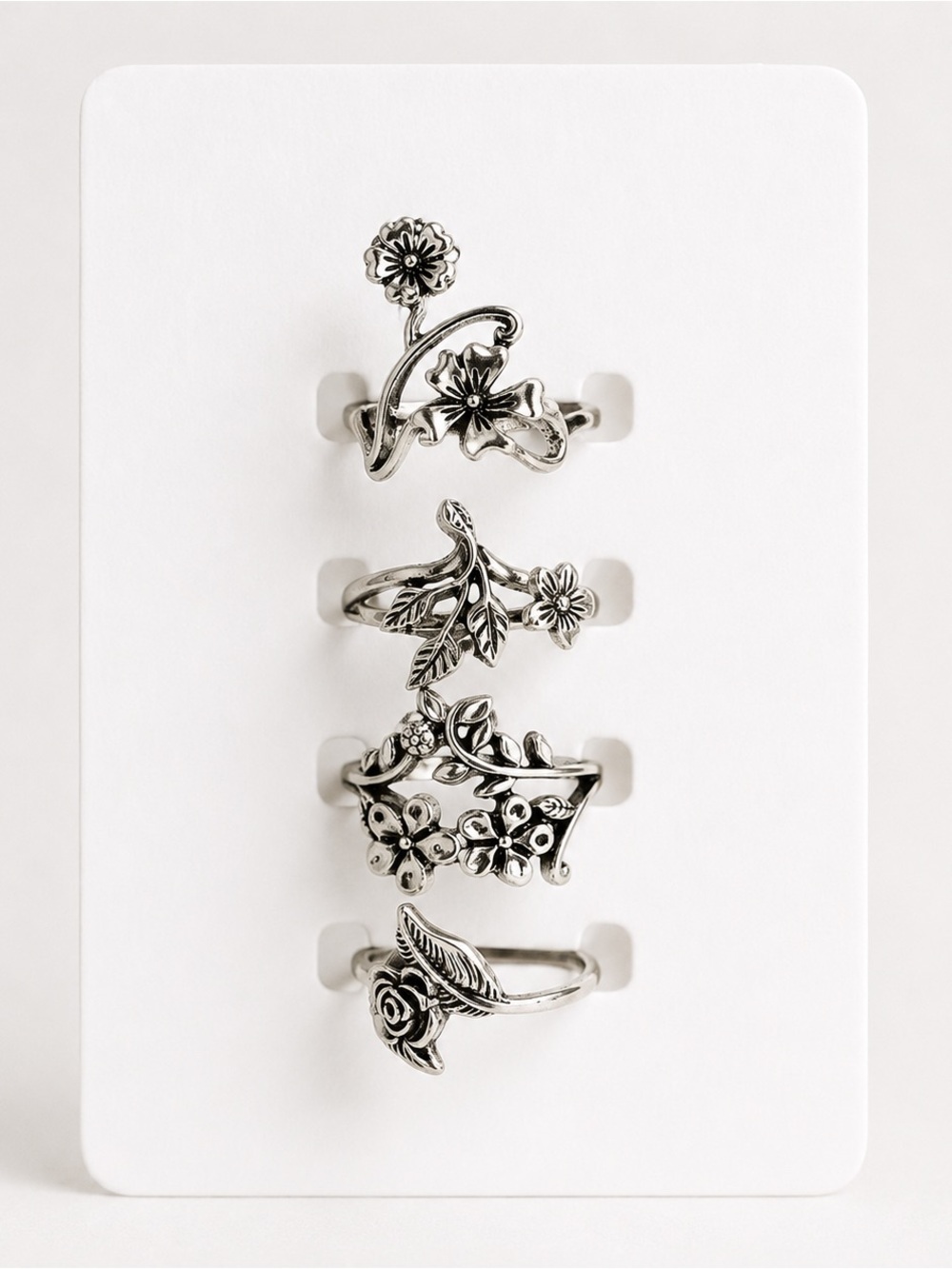 Floral Silver-Tone Stackable Ring Set - Women Jewelry